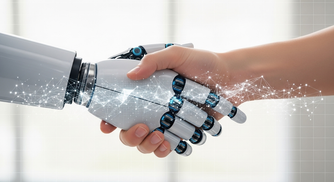 AI（人工知能）と人間の共生を象徴するイメージ