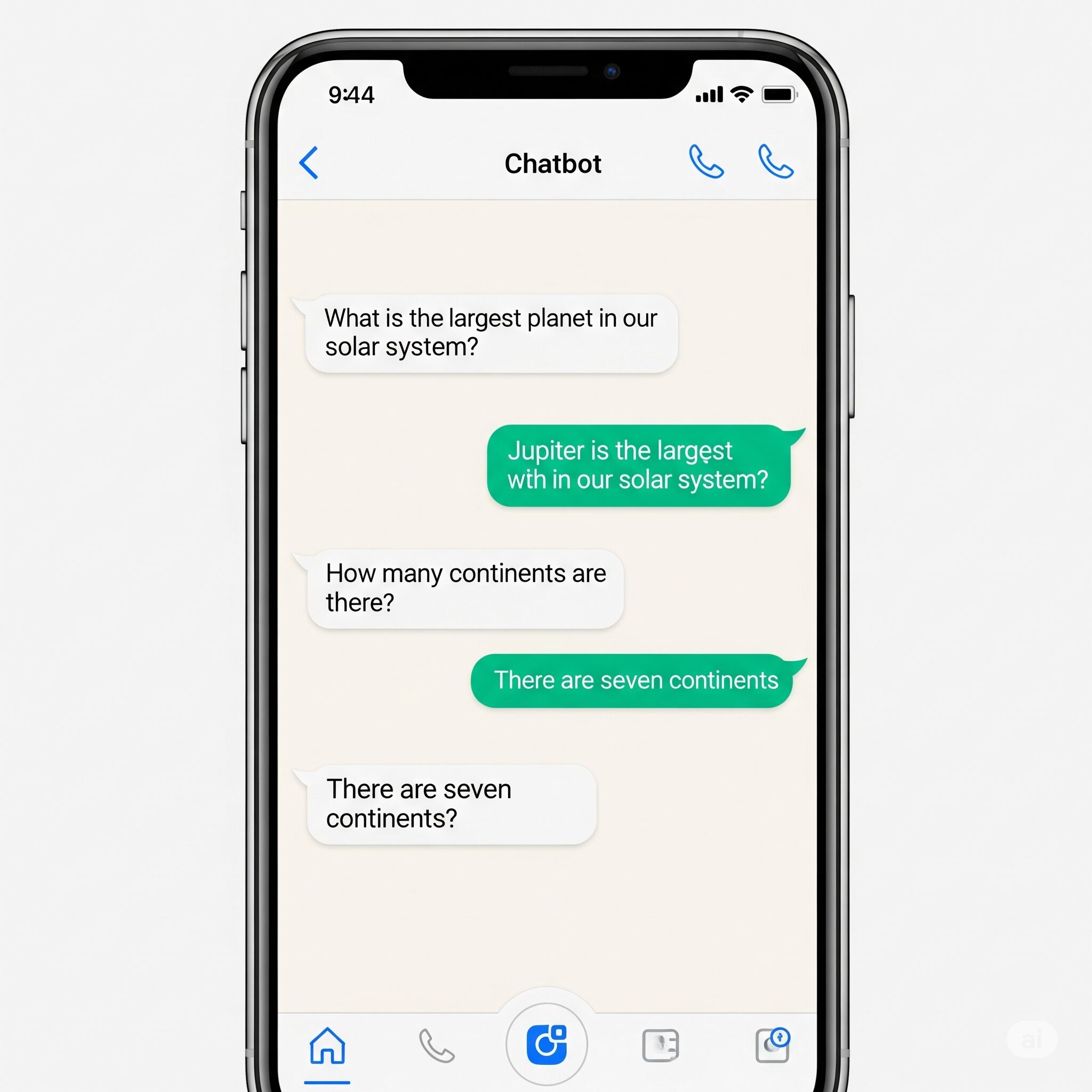 スマートフォンでのChatbotとの会話例