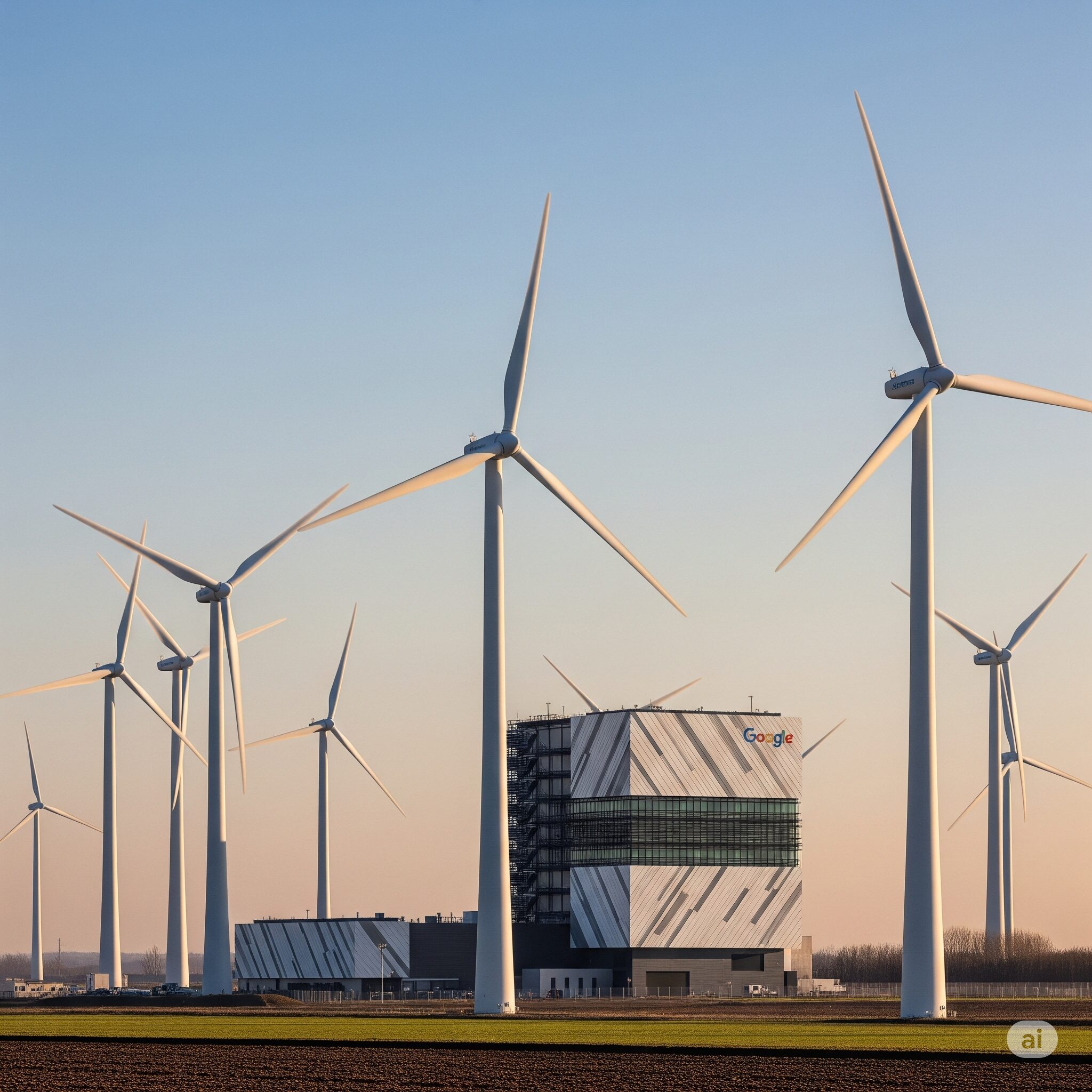 Googleデータセンターと再生可能エネルギー発電所のイメージ