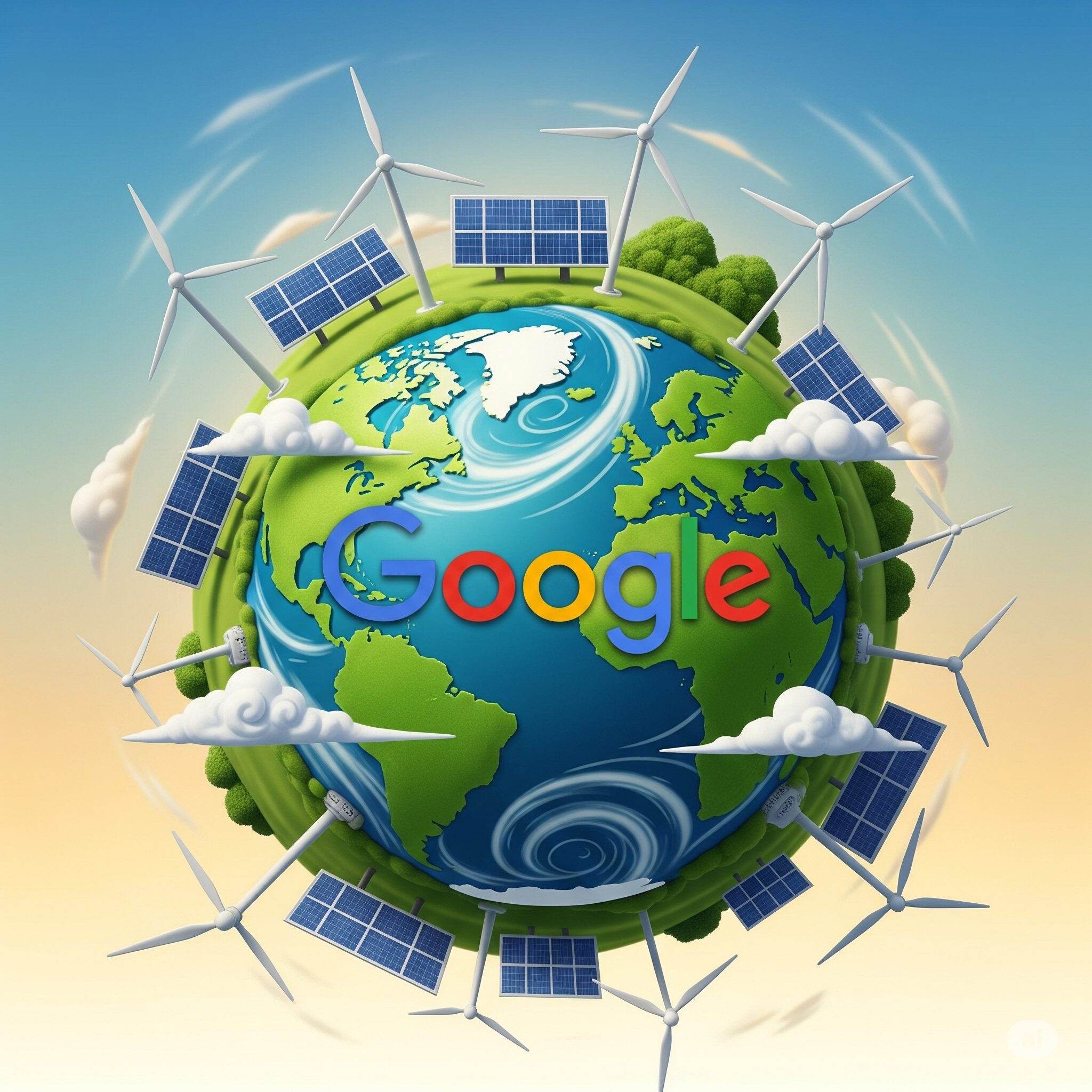 Googleの環境への取り組み（再生可能エネルギー）イメージイラスト