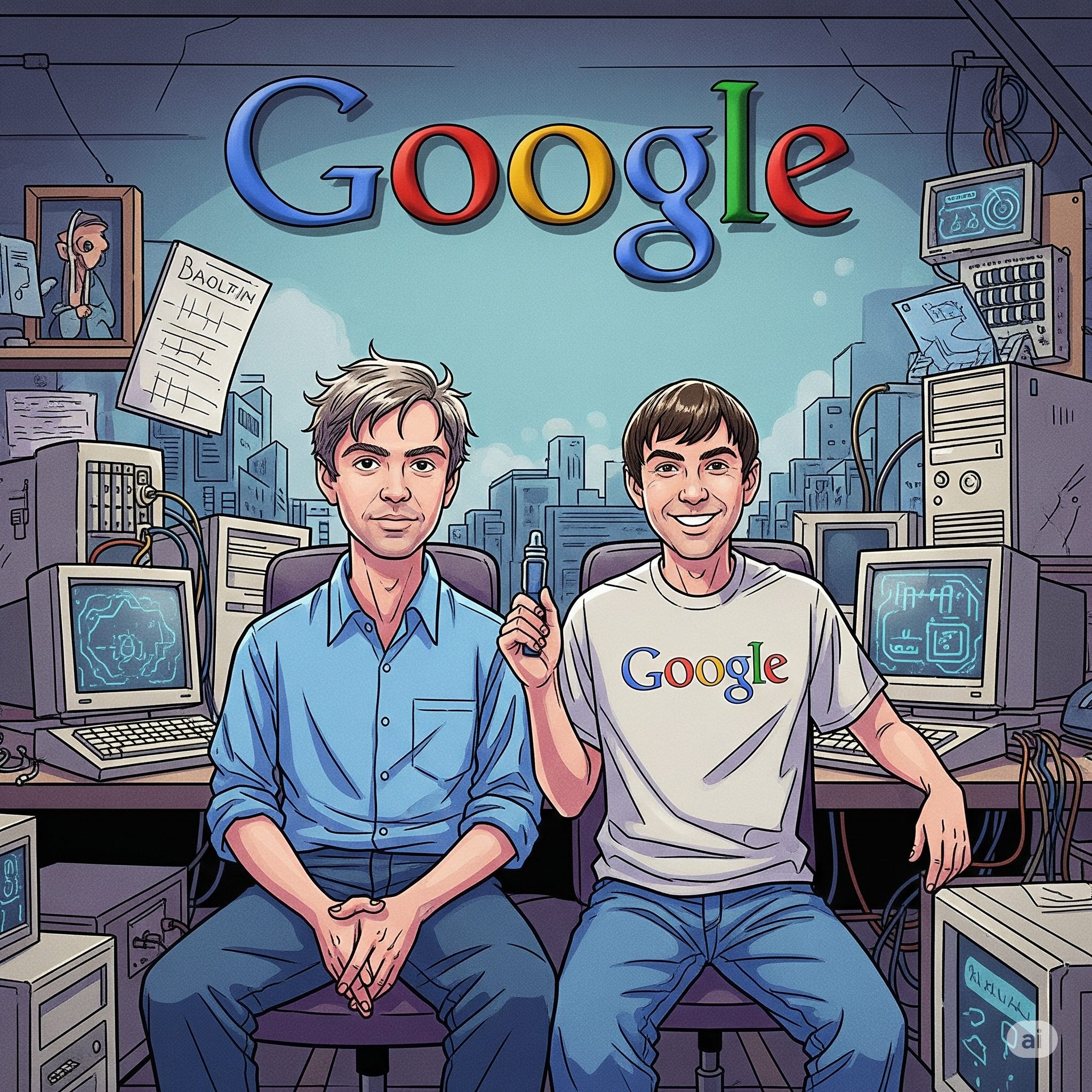 Google創業者のラリー・ペイジとセルゲイ・ブリンのイラスト