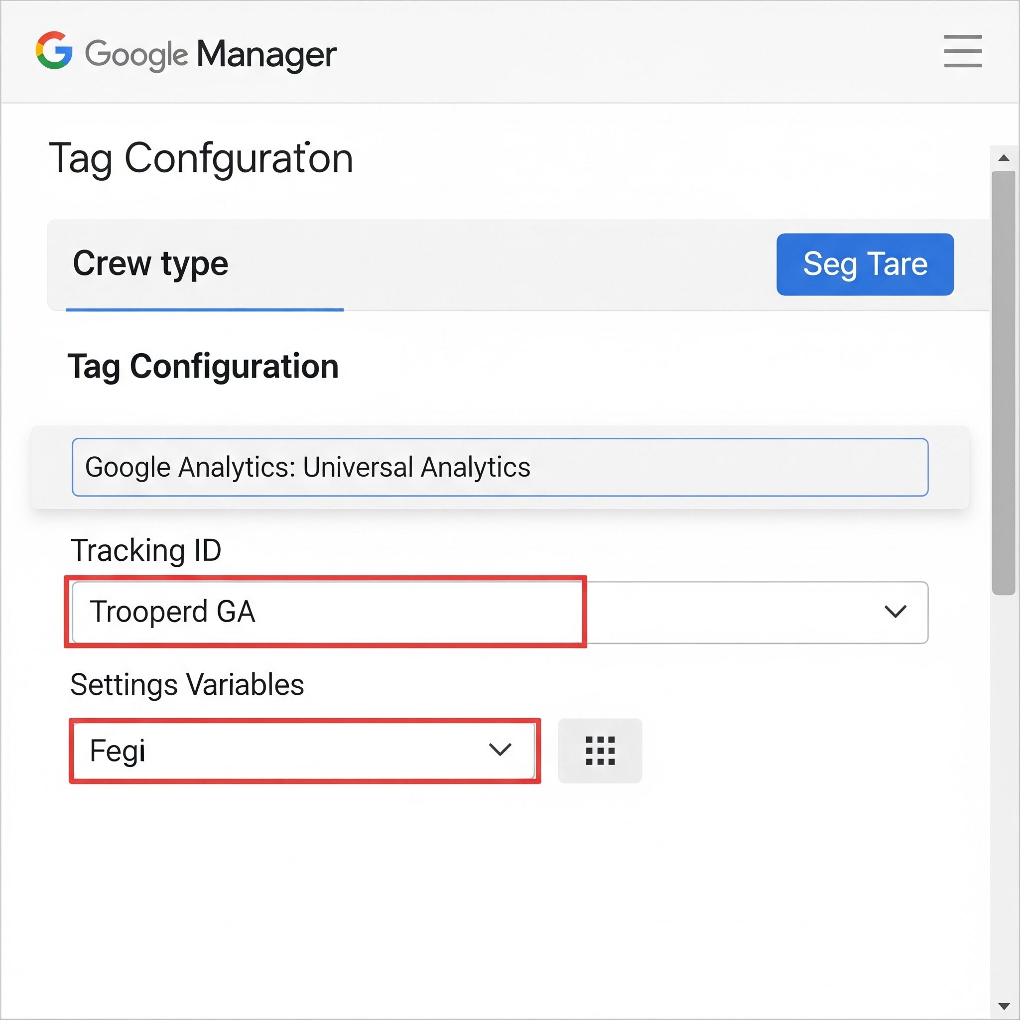 Googleタグマネージャーのタグ設定画面の例：Googleアナリティクスタグの設定画面