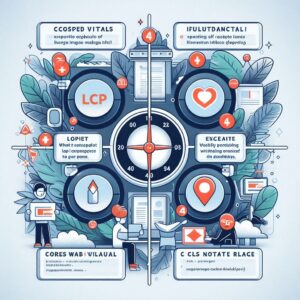 Core Web Vitals（LCP, FCP, CLS, FID）の概念図