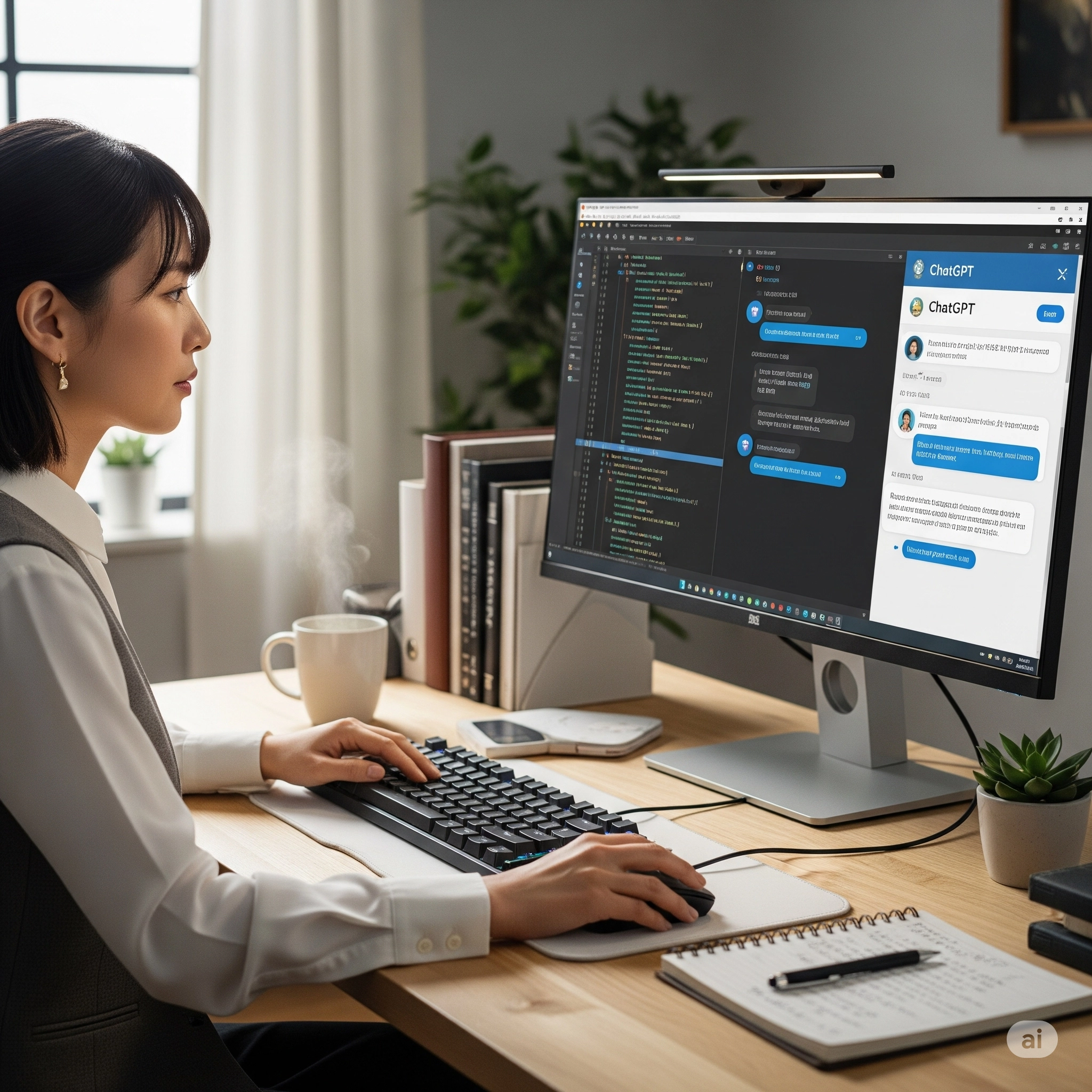 プログラミングのコード生成を支援するChatGPTを扱う日本人女性